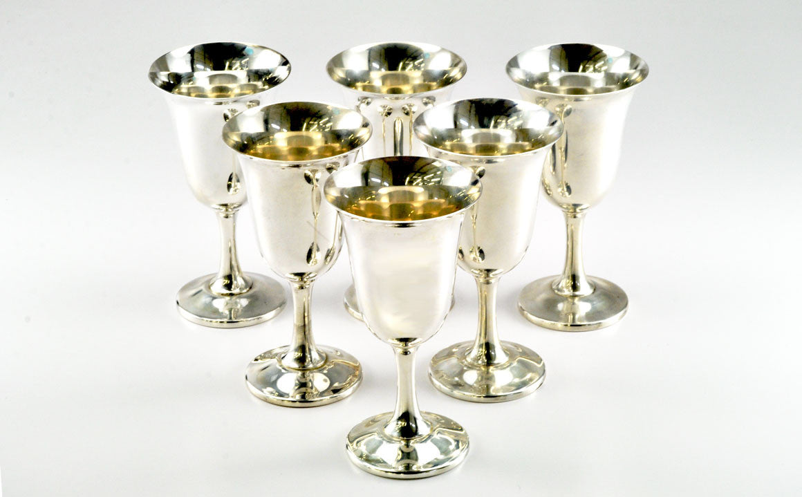Set of Six Vintage Sterling Silver Goblets by Wallace